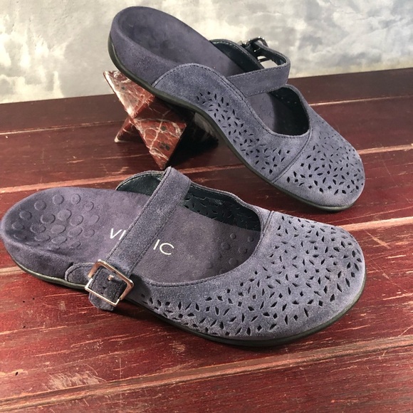 Vionic Lidia Slip- On Mules in Navy Blue Suede Leather Women's Size 6 - Picture 2 of 8